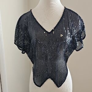 Free People Black Sequin Top. Semi Shear. Size XS